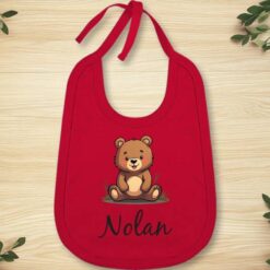 Bavoir personnalisé prénom avec ourson rouge