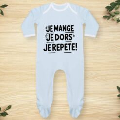 Pyjama personnalisé humour je mange je dors je répète garçon